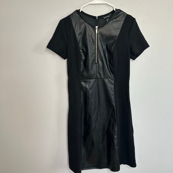 Ellen Tracy Black Vegan Leather Knee Length Short Sleeve Dress Women’s Small - Picture 4 of 8